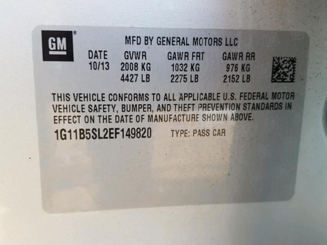 1G11B5SL2EF149820 - 2014 CHEVROLET MALIBU LS SILVER photo 10