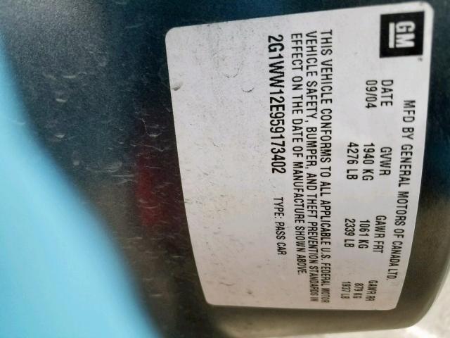 2G1WW12E959173402 - 2005 CHEVROLET MONTE CARL ნაცრისფერი ფოტო 10