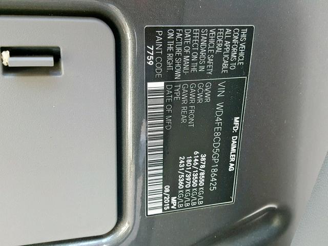 WD4FE8CD5GP186425 - 2016 MERCEDES-BENZ SPRINTER 2 GRAY photo 10