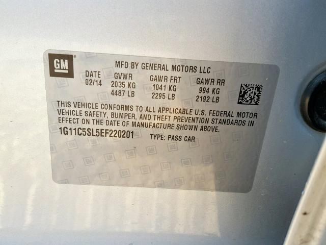 1G11C5SL5EF220201 - 2014 CHEVROLET MALIBU 1LT SILVER photo 10
