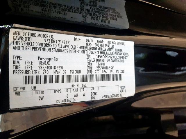 1FADP3N27EL396027 - 2014 FORD FOCUS TITA BLACK photo 10