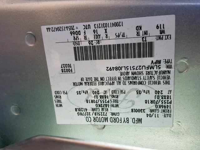 5LMFU27515LJ08492 - 2005 LINCOLN NAVIGATOR GRAY photo 10
