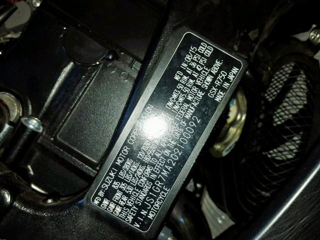 JS1GR7MA2G2100092 - 2016 SUZUKI GSX-R750 BLACK photo 10