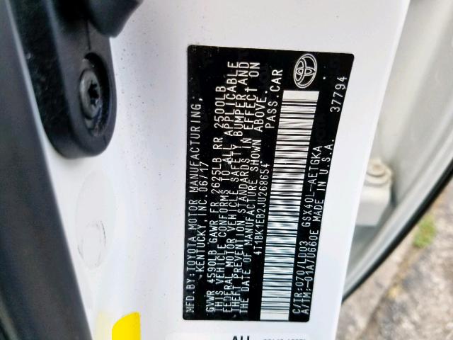 4T1BK1EB2JU268654 - 2018 TOYOTA AVALON XLE WHITE photo 10