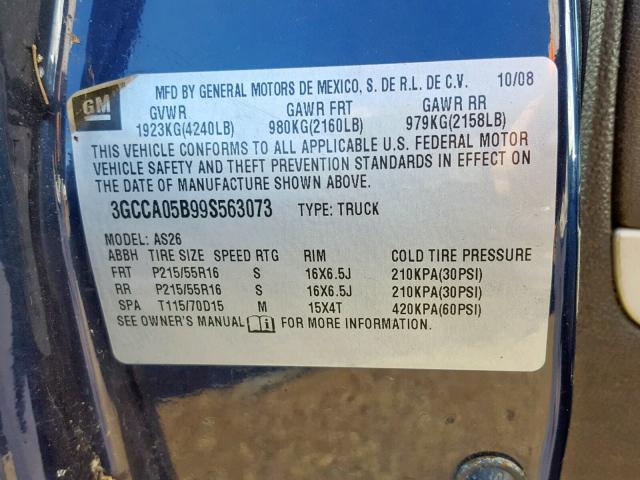 3GCCA05B99S563073 - 2009 CHEVROLET HHR PANEL BLUE photo 10