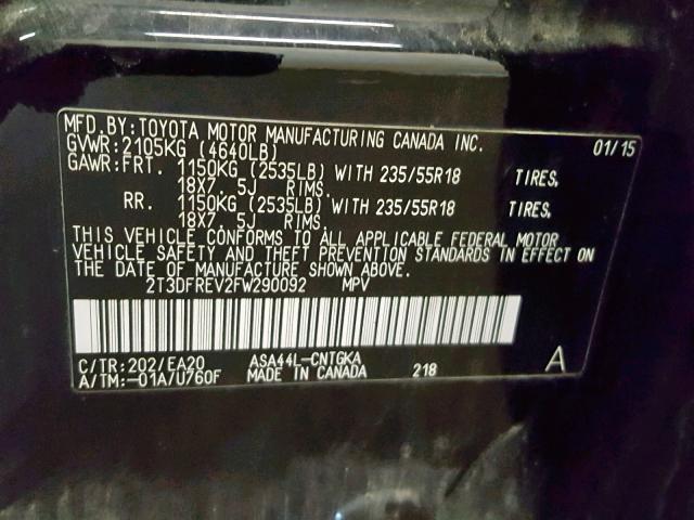 2T3DFREV2FW290092 - 2015 TOYOTA RAV4 LIMIT BLACK photo 10