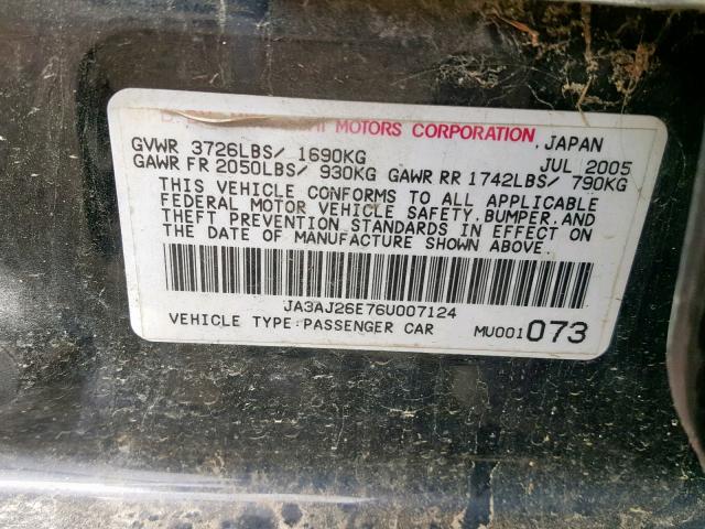 JA3AJ26E76U007124 - 2006 MITSUBISHI LANCER ES BLACK photo 10