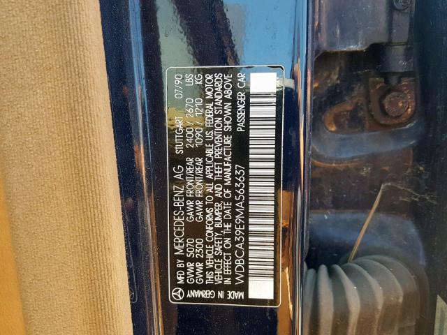 WDBCA39E9MA563637 - 1991 MERCEDES-BENZ 560 SEL BLUE photo 10