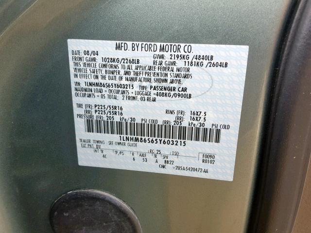 1LNHM86S65Y603215 - 2005 LINCOLN LS 青色 照片 10