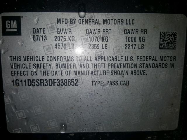 1G11D5SR3DF338652 - 2013 CHEVROLET MALIBU 1LT BLACK photo 10