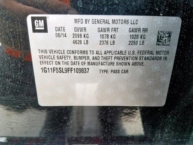 1G11F5SL9FF109837 - 2015 CHEVROLET MALIBU LTZ შავი ფოტო 10