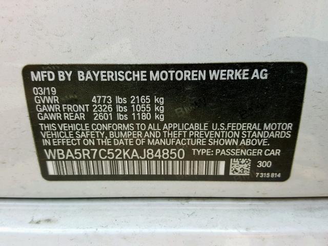 WBA5R7C52KAJ84850 - 2019 BMW 330XI Белый фото 10