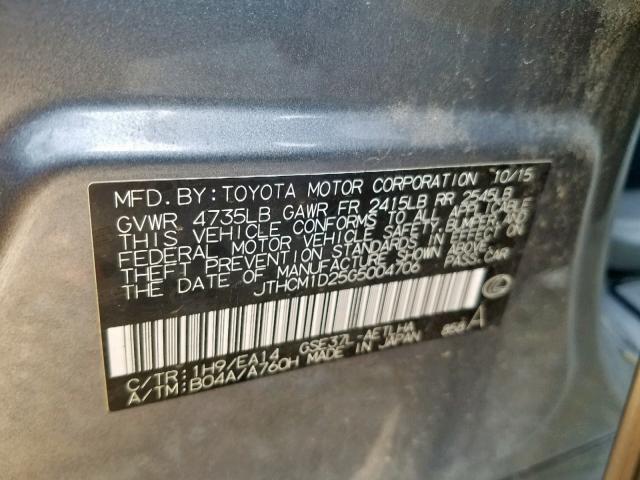 JTHCM1D25G5004706 - 2016 LEXUS IS 300 GRAY photo 10