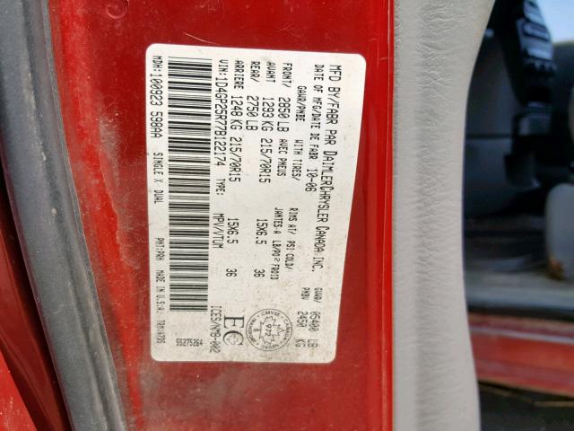 1D4GP25R77B122174 - 2007 DODGE CARAVAN SE RED photo 10