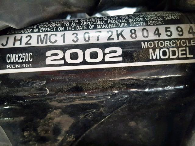 JH2MC13072K804594 - 2002 HONDA CMX250 C BLACK photo 10
