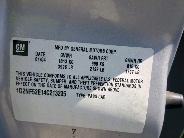 1G2NF52E14C213235 - 2004 PONTIAC GRAND AM S SILVER photo 10