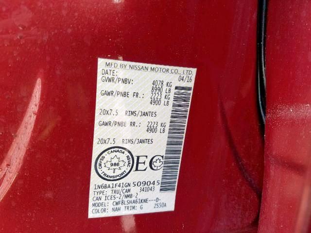 1N6BA1F41GN509045 - 2016 NISSAN TITAN XD S RED photo 9