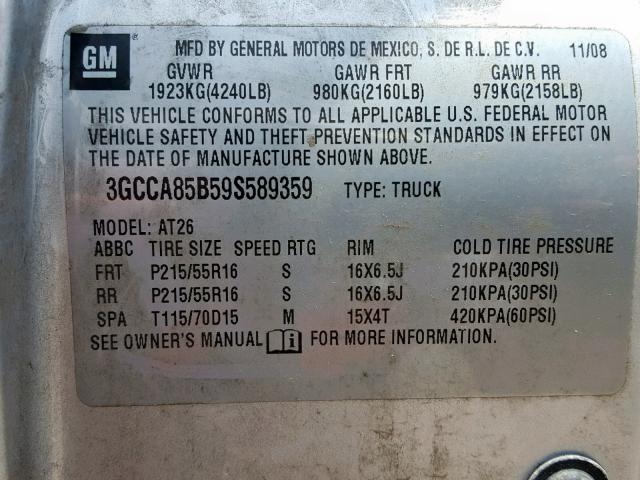 3GCCA85B59S589359 - 2009 CHEVROLET HHR PANEL GRAY photo 10