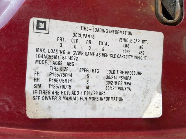 1G4AG55M1T6414572 - 1996 BUICK CENTURY SP RED photo 10