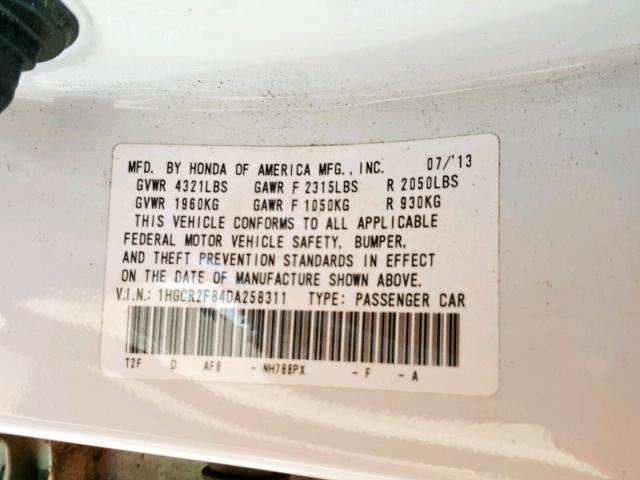 1HGCR2F84DA258311 - 2013 HONDA ACCORD EXL WHITE photo 10