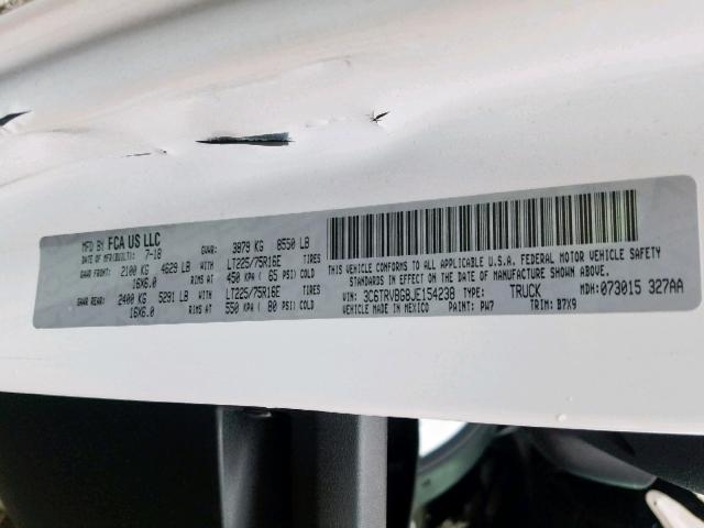 3C6TRVBG8JE154238 - 2018 RAM PROMASTER 白色 照片 10