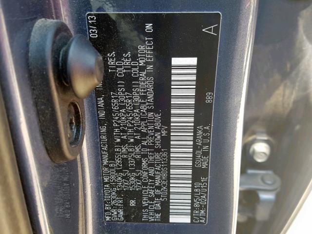 5TDZK3EH8DS113361 - 2013 TOYOTA HIGHLANDER BLUE photo 10