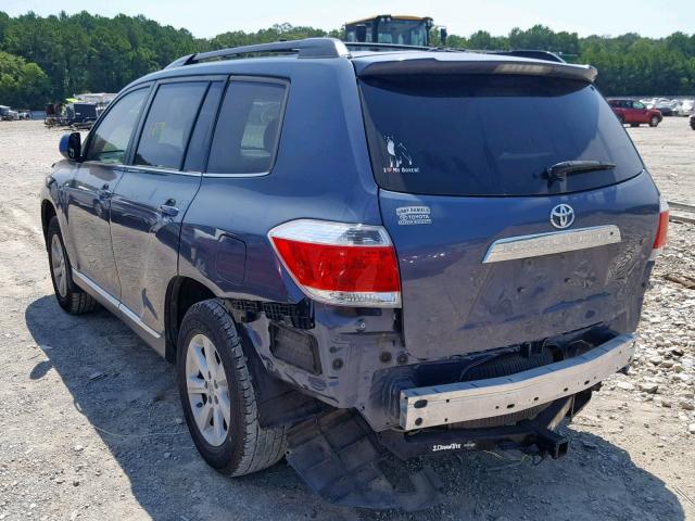 5TDZK3EH8DS113361 - 2013 TOYOTA HIGHLANDER BLUE photo 3