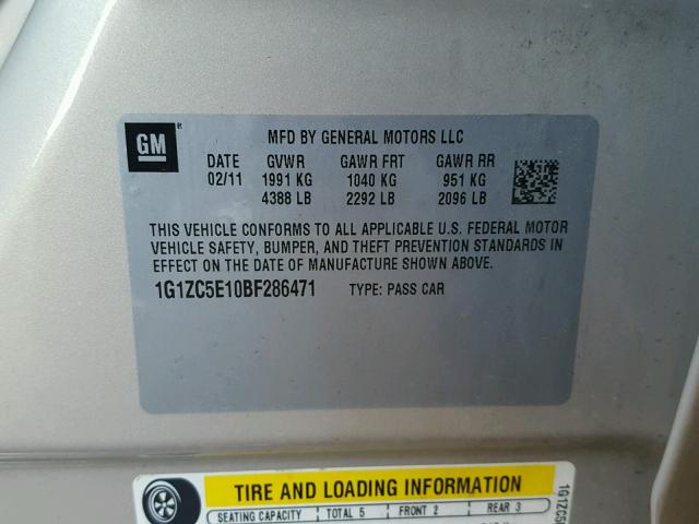 1G1ZC5E10BF286471 - 2011 CHEVROLET MALIBU 1LT TAN photo 10