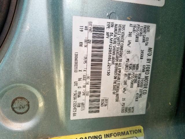 5LMFU285X6LJ21130 - 2006 LINCOLN NAVIGATOR TEAL photo 10