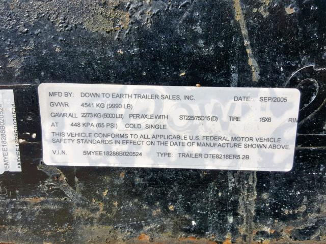 5MYEE18286B020524 - 2005 UTILITY TRAILER 黑色 照片 10