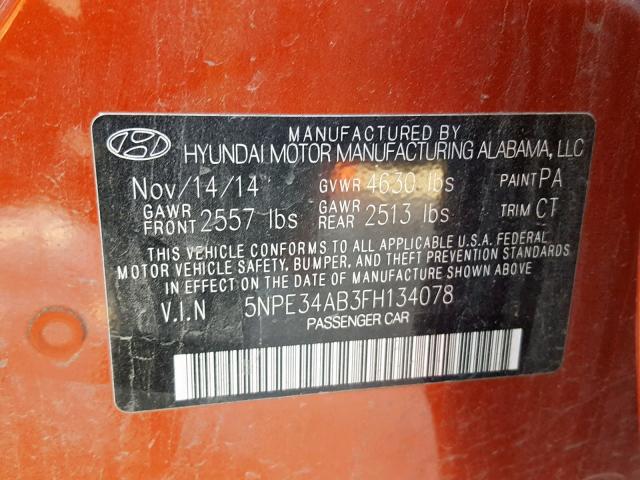 5NPE34AB3FH134078 - 2015 HYUNDAI SONATA SPO ORANGE photo 10