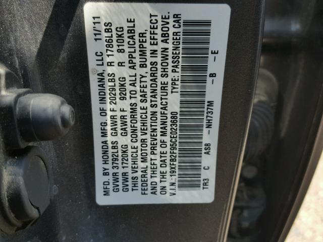 19XFB2F95CE023680 - 2012 HONDA CIVIC EXL GRAY photo 10