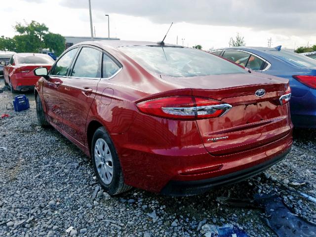 3FA6P0G74KR102323 - 2019 FORD FUSION S RED photo 3