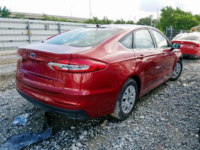 3FA6P0G74KR102323 - 2019 FORD FUSION S RED photo 4