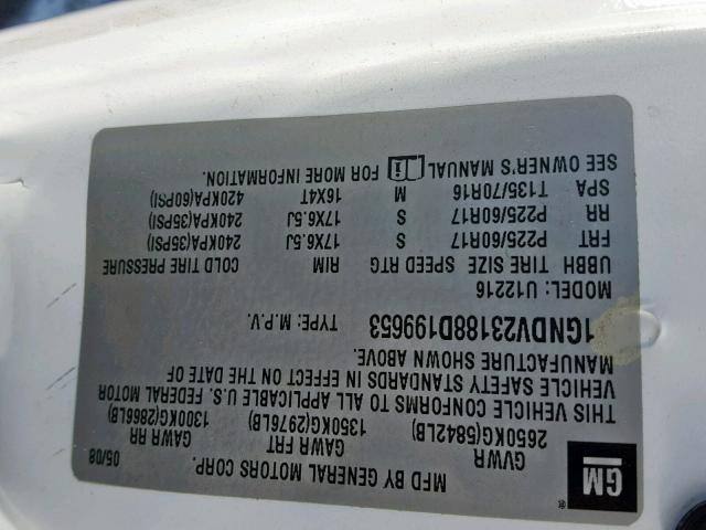 1GNDV23188D199653 - 2008 CHEVROLET UPLANDER L WHITE photo 10