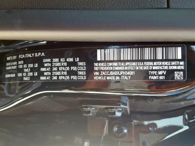 ZACCJBABXJPH34081 - 2018 JEEP RENEGADE S შავი ფოტო 10