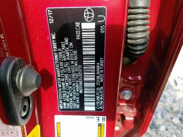 NMTKHMBX6JR051759 - 2018 TOYOTA C-HR XLE RED photo 10