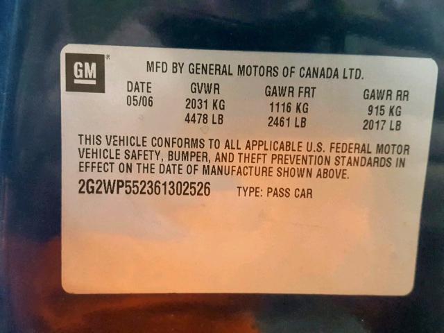 2G2WP552361302526 - 2006 PONTIAC GRAND PRIX TURQUOISE photo 10