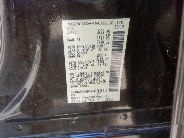 5N1BA0ND6BN609953 - 2011 NISSAN ARMADA SV BLACK photo 10