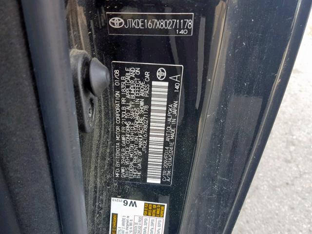 JTKDE167X80271178 - 2008 TOYOTA SCION TC BLACK photo 10