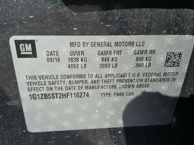 1G1ZB5ST2HF116274 - 2017 CHEVROLET MALIBU LS 石墨色 照片 10