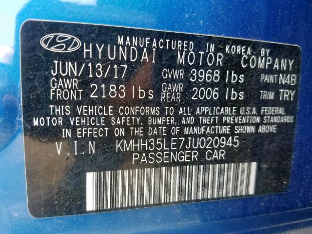 KMHH35LE7JU020945 - 2018 HYUNDAI ELANTRA GT BLUE photo 10