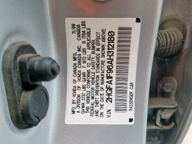 2HGFA1F96AH312180 - 2010 HONDA CIVIC EXL 银色 照片 10