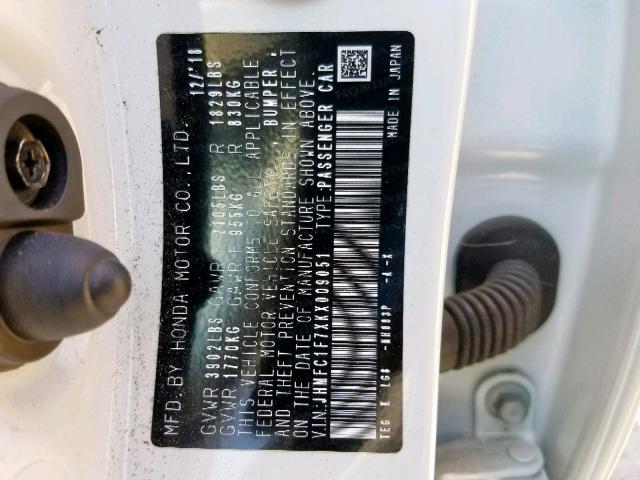 JHMFC1F7XKX009051 - 2019 HONDA CIVIC EXL Mavi foto 10