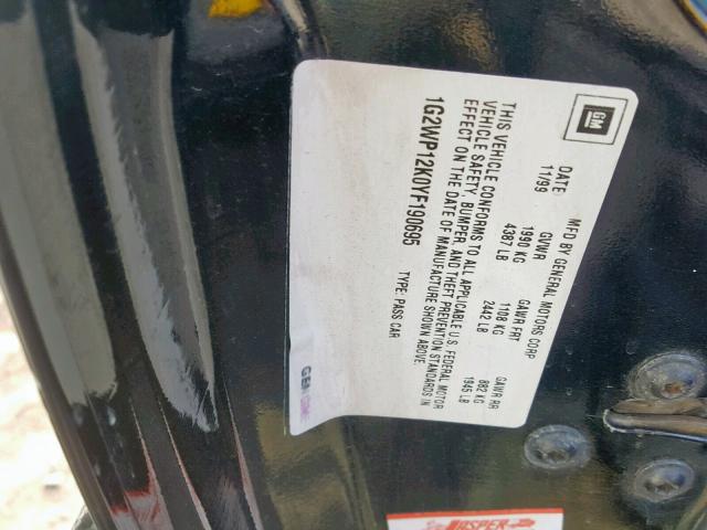 1G2WP12K0YF190695 - 2000 PONTIAC GRAND PRIX BLACK photo 10