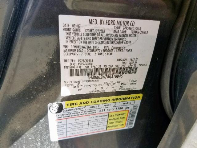 1FMDK03W78GA18845 - 2008 FORD TAURUS X L GRAY photo 10