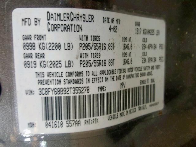 3C8FY68B92T355278 - 2002 CHRYSLER PT CRUISER GRAY photo 10