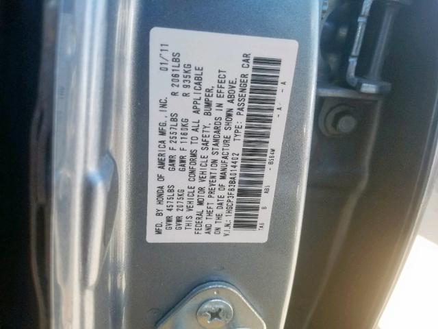 1HGCP3F83BA014402 - 2011 HONDA ACCORD EXL BLUE photo 10