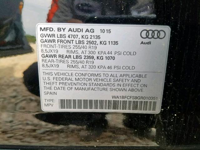 WA1BFCFS9GR010351 - 2016 AUDI Q3 PREMIUM BLACK photo 10