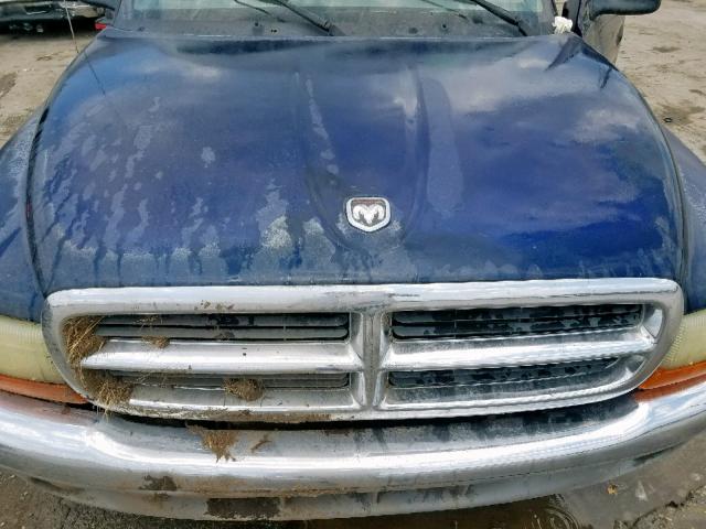 1B7GL42N82S611200 - 2002 DODGE DAKOTA SLT BLUE photo 7